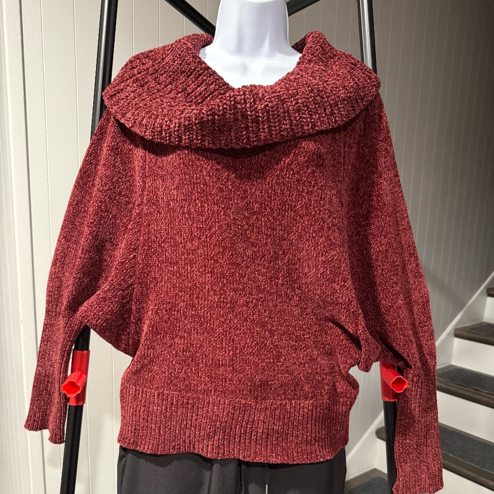 WHBM Cowl Neck Dolman Sleeve Chenille Sweater in Red Size S